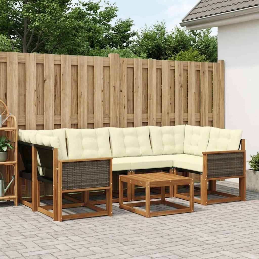 Buiten bankenset met kussen 7 pcs Natuurlijk en Crème – afbeelding 1