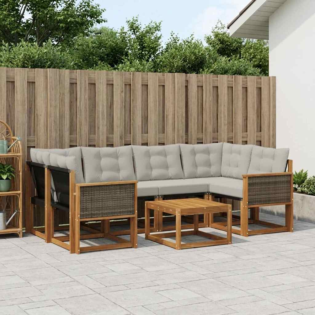Buiten bankenset met kussen 7 pcs Naturel en lichtgrijs