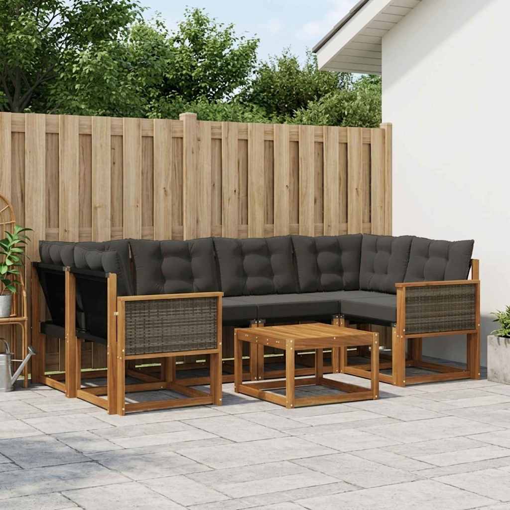 Buiten bankenset met kussen 7 pcs Naturel en Zwart – afbeelding 1