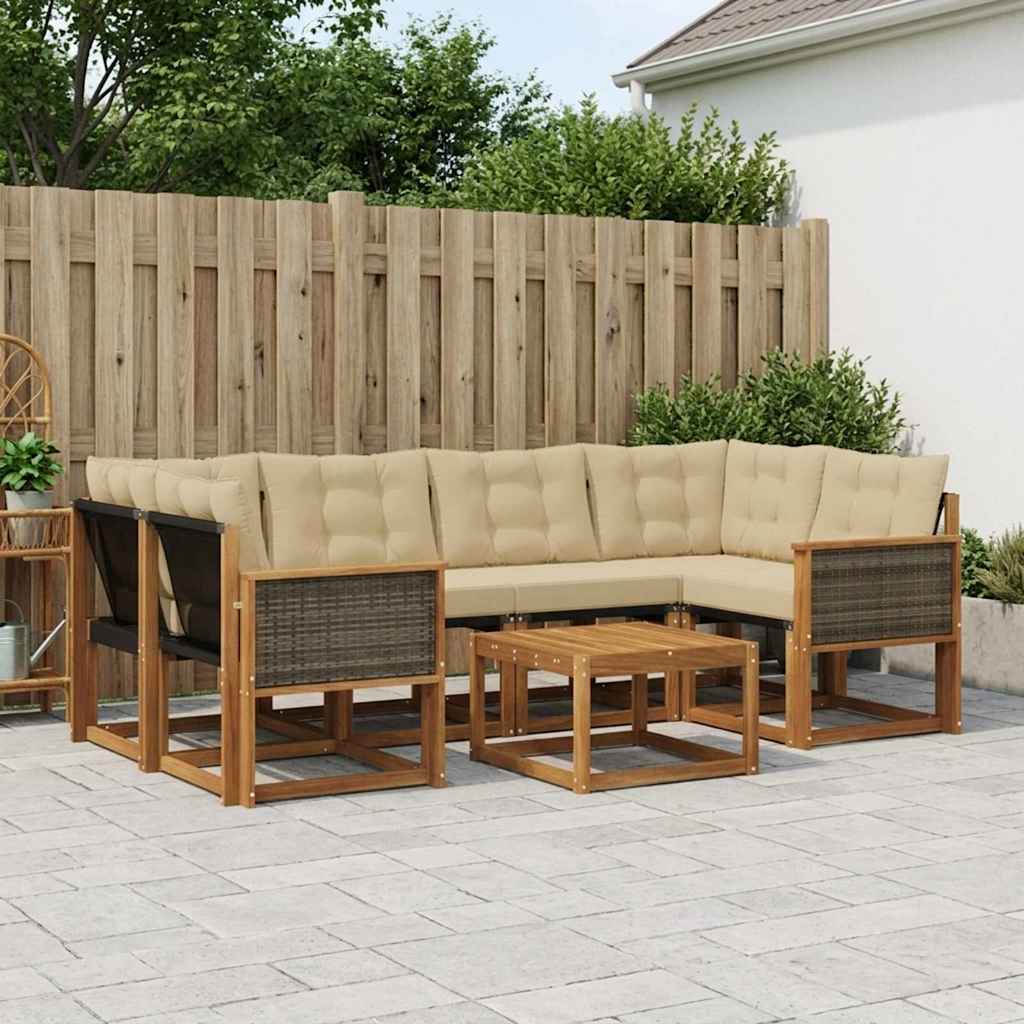 Buiten bankenset met kussen 7 pcs Natuurlijk en Beige – afbeelding 1
