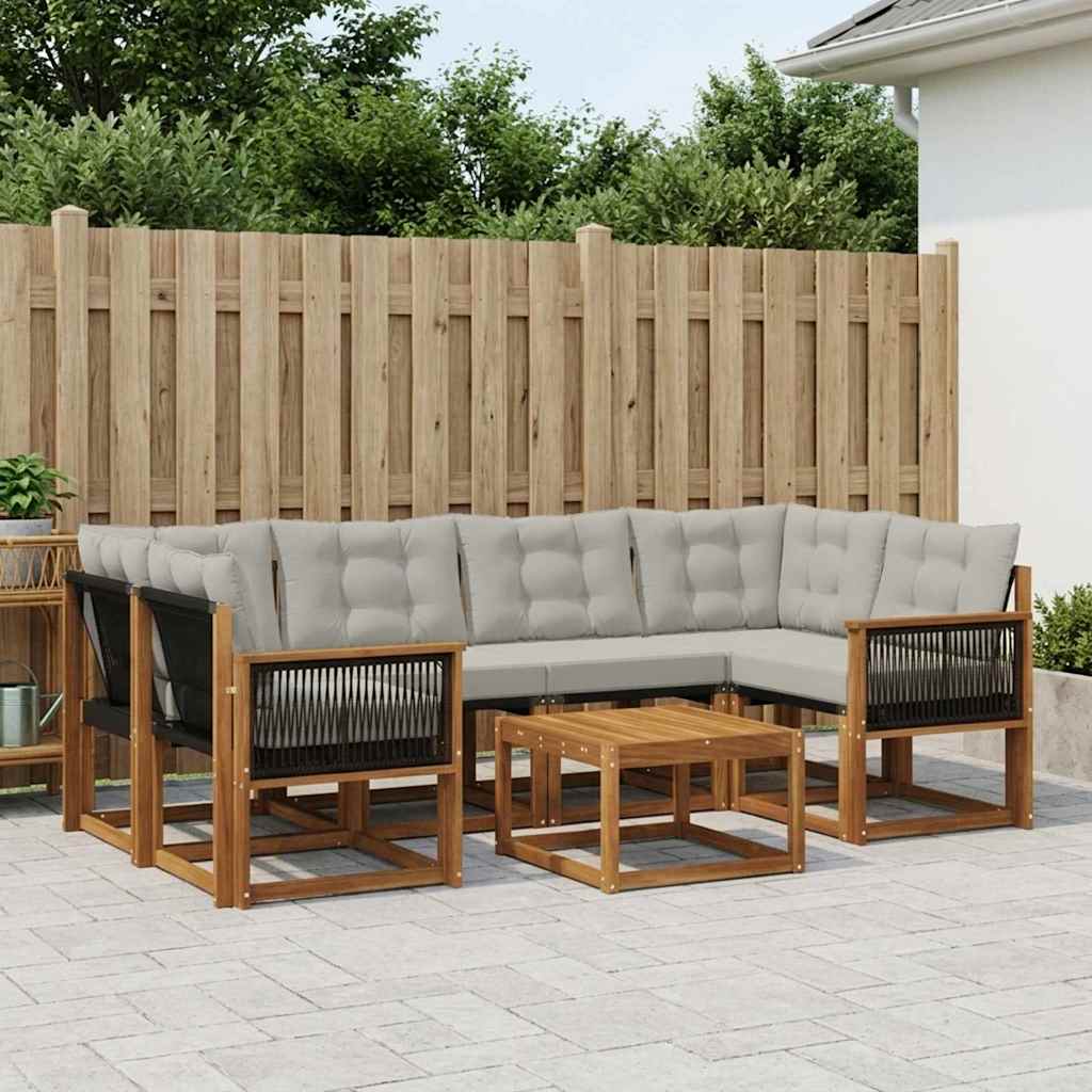 Buiten bankenset met kussen 7 pcs Naturel en lichtgrijs – afbeelding 1
