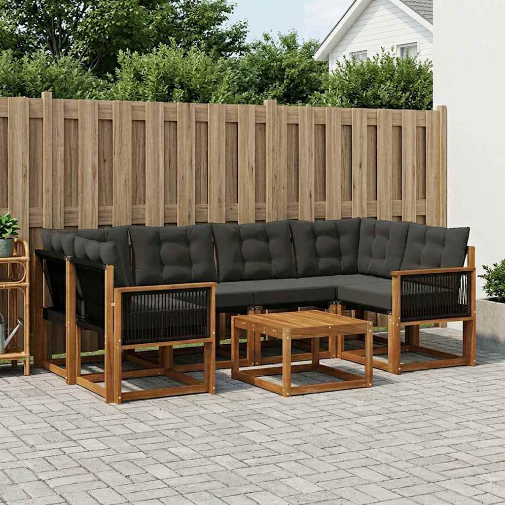 Buiten bankenset met kussen 7 pcs Naturel en Zwart – afbeelding 1