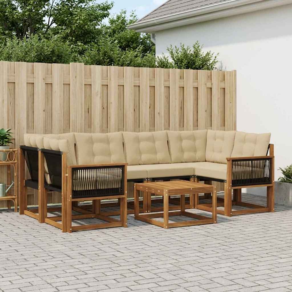 Buiten bankenset met kussen 7 pcs Natuurlijk en Beige – afbeelding 1