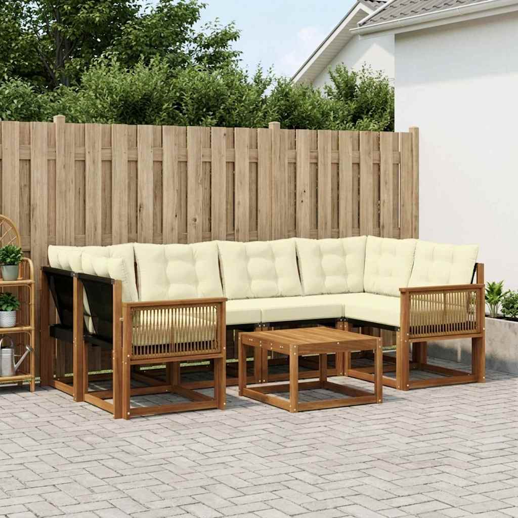 Buiten bankenset met kussen 7 pcs Natuurlijk en Crème – afbeelding 1