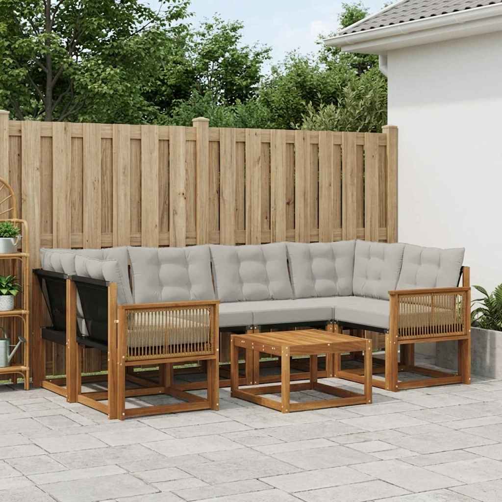 Buiten bankenset met kussen 7 pcs Naturel en lichtgrijs