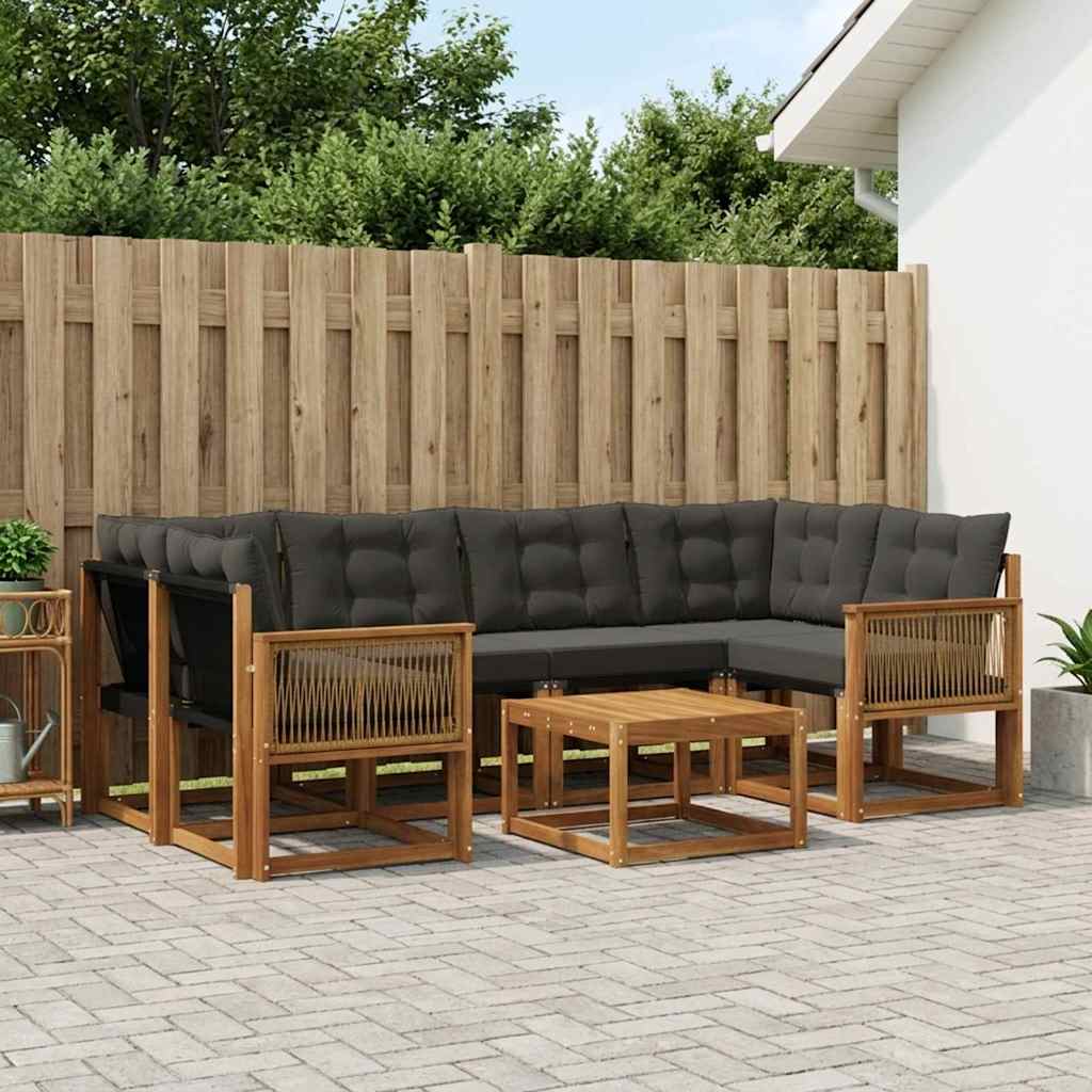 Buiten bankenset met kussen 7 pcs Naturel en Zwart