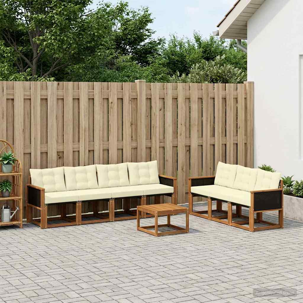 Buiten bankenset met kussen 8 pcs Natuurlijk en Crème – afbeelding 1