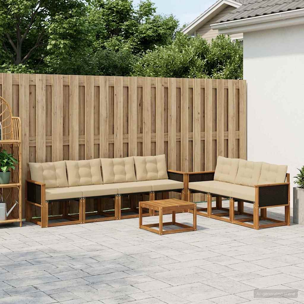 Buiten bankenset met kussen 8 pcs Natuurlijk en Beige