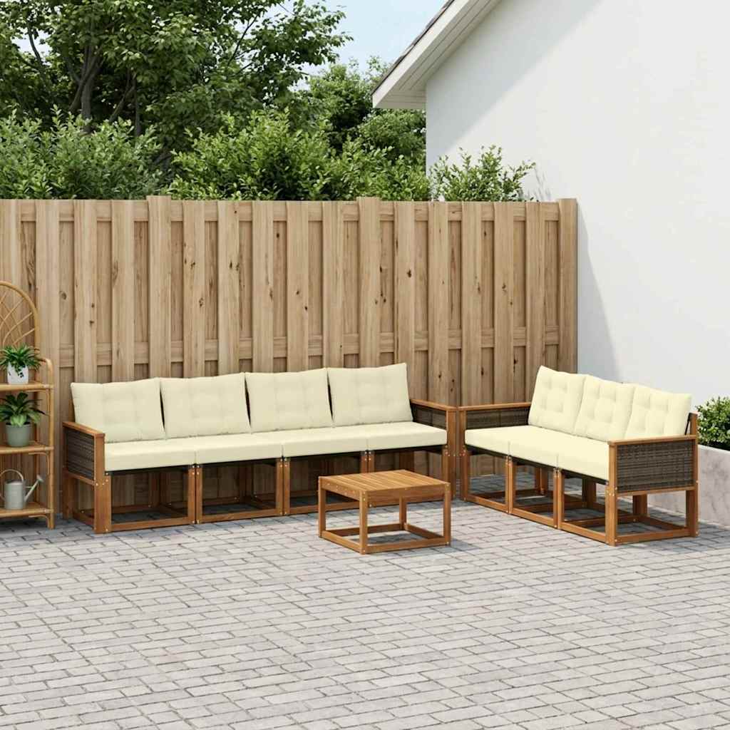 Buiten bankenset met kussen 8 pcs Natuurlijk en Crème