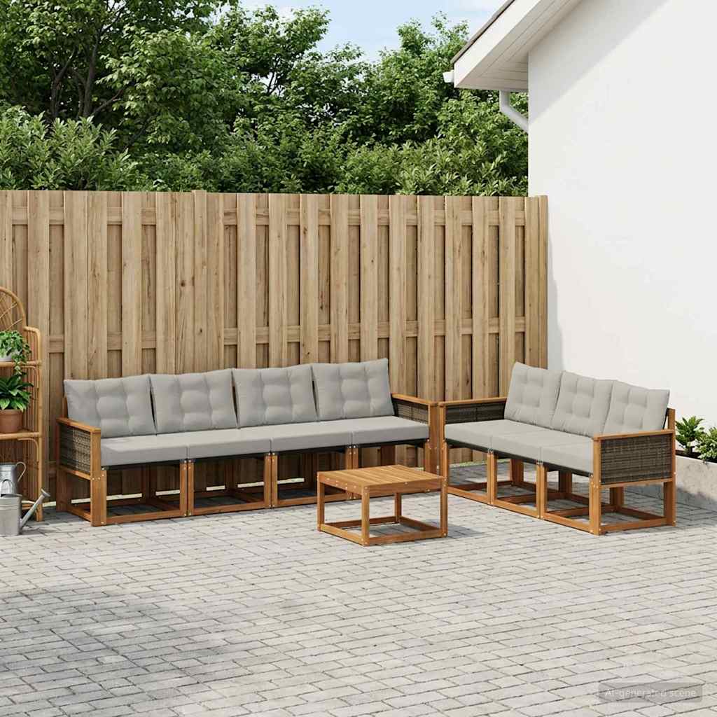 Buiten bankenset met kussen 8 pcs Naturel en lichtgrijs – afbeelding 1