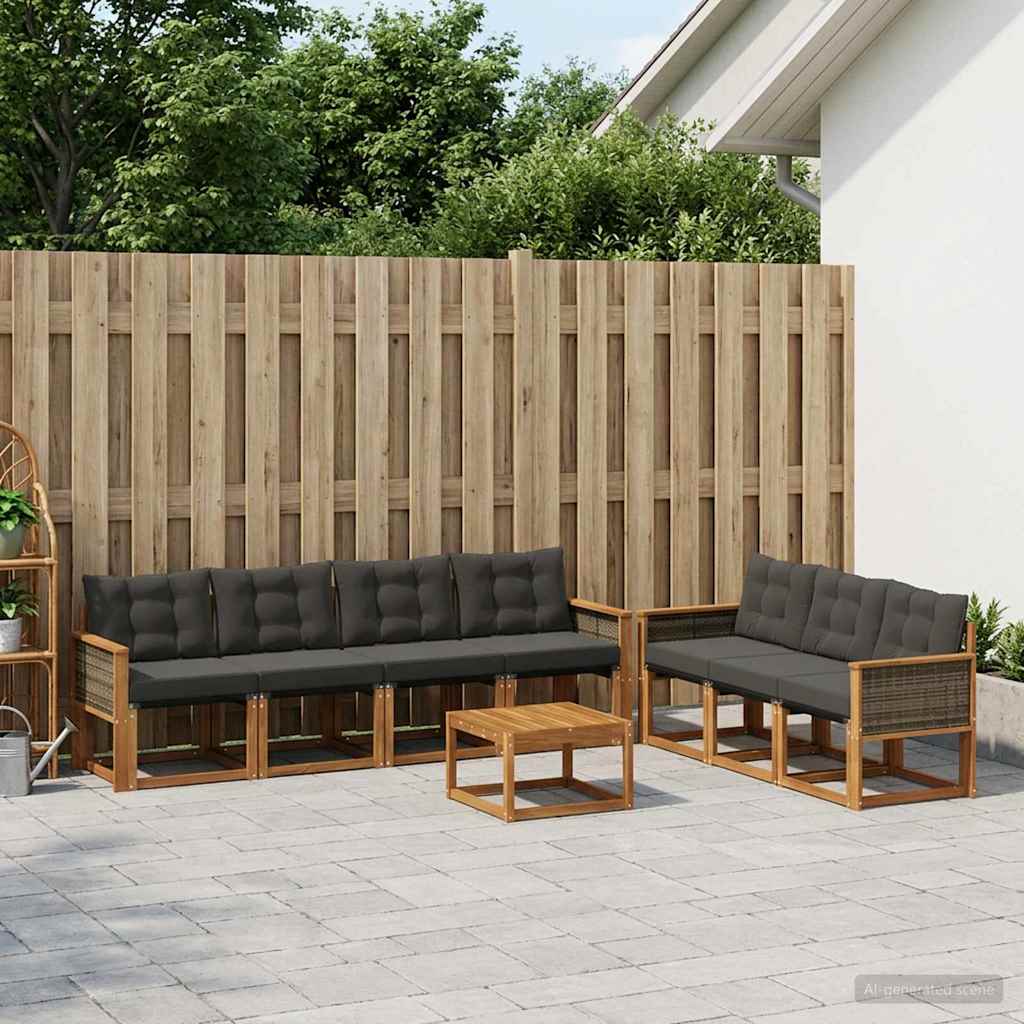 Buiten bankenset met kussen 8 pcs Naturel en Zwart