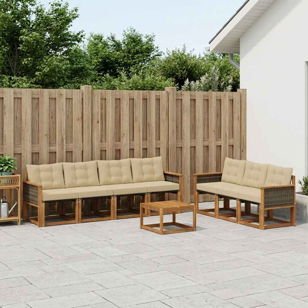 Buiten bankenset met kussen 8 pcs Natuurlijk en Beige – afbeelding 1