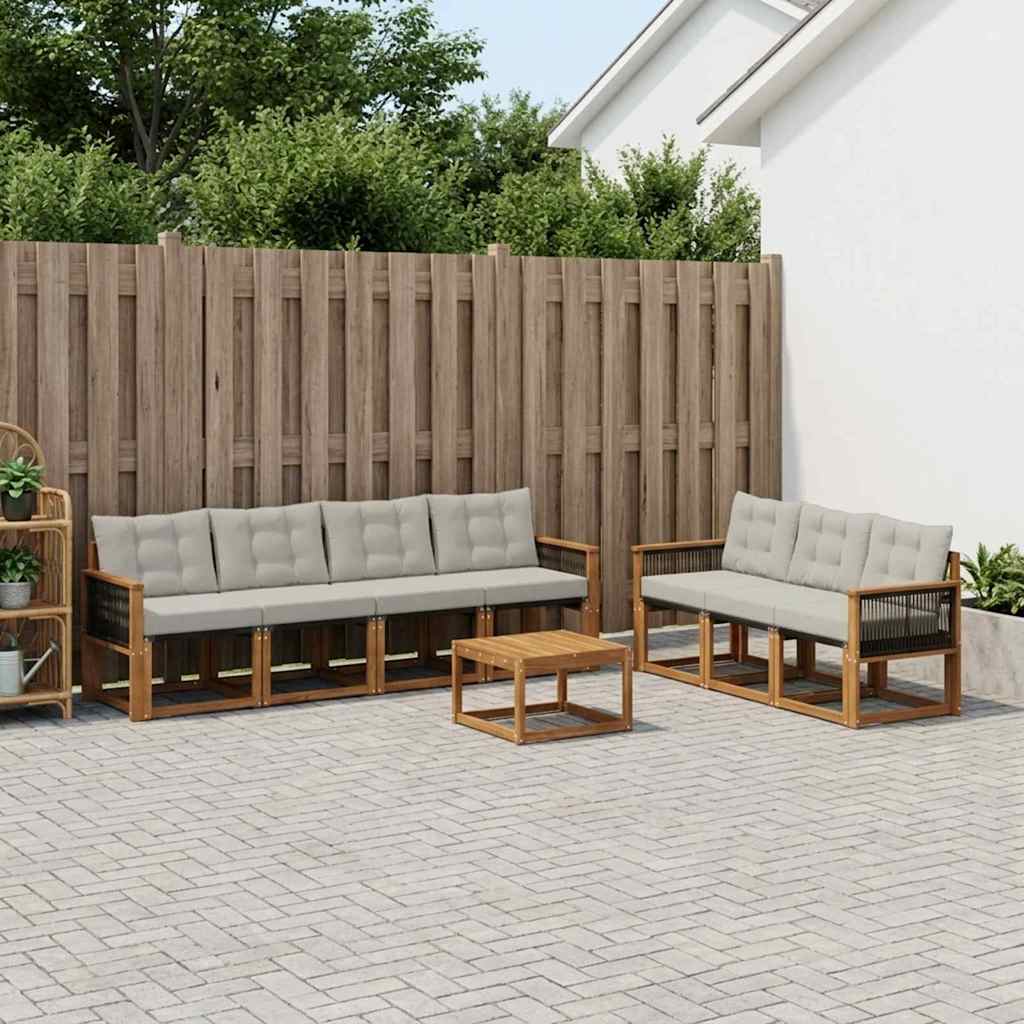 Buiten bankenset met kussen 8 pcs Naturel en lichtgrijs – afbeelding 1
