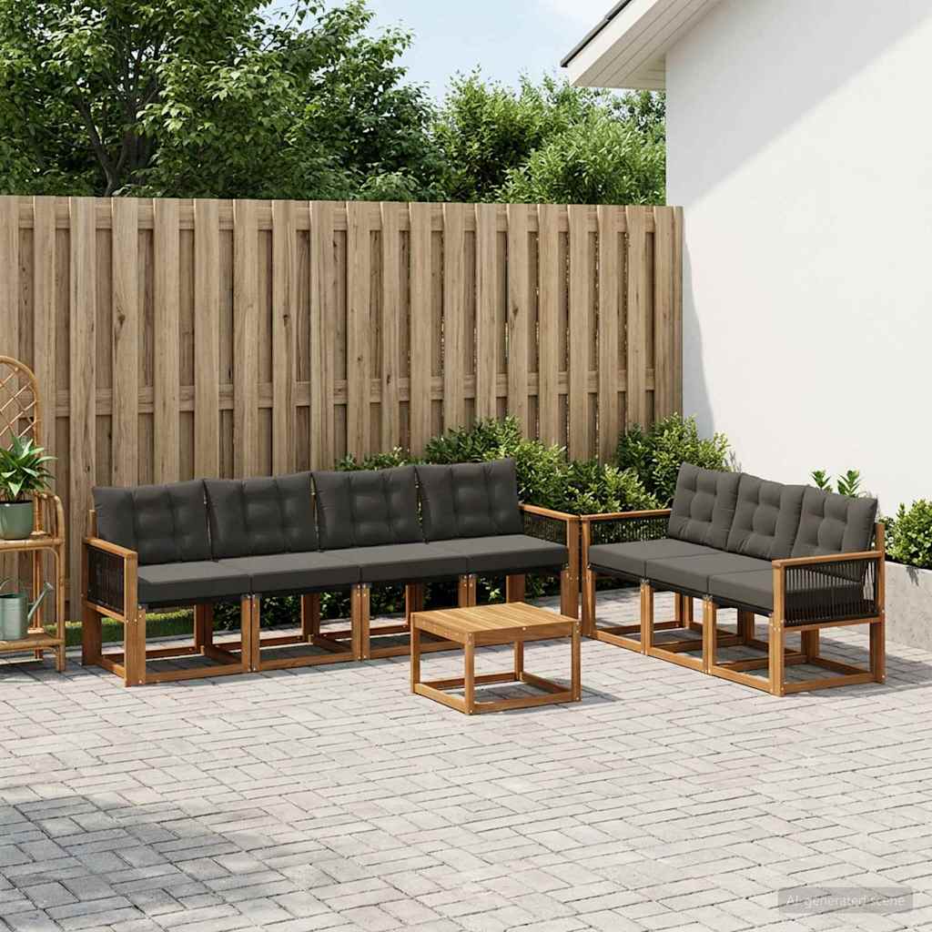 Buiten bankenset met kussen 8 pcs Naturel en Zwart – afbeelding 1