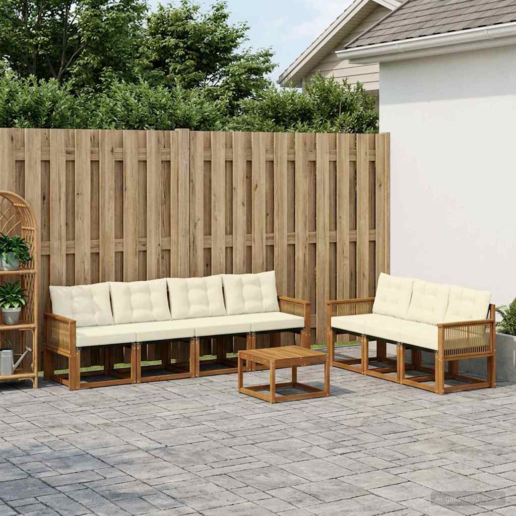 Buiten bankenset met kussen 8 pcs Natuurlijk en Crème – afbeelding 1