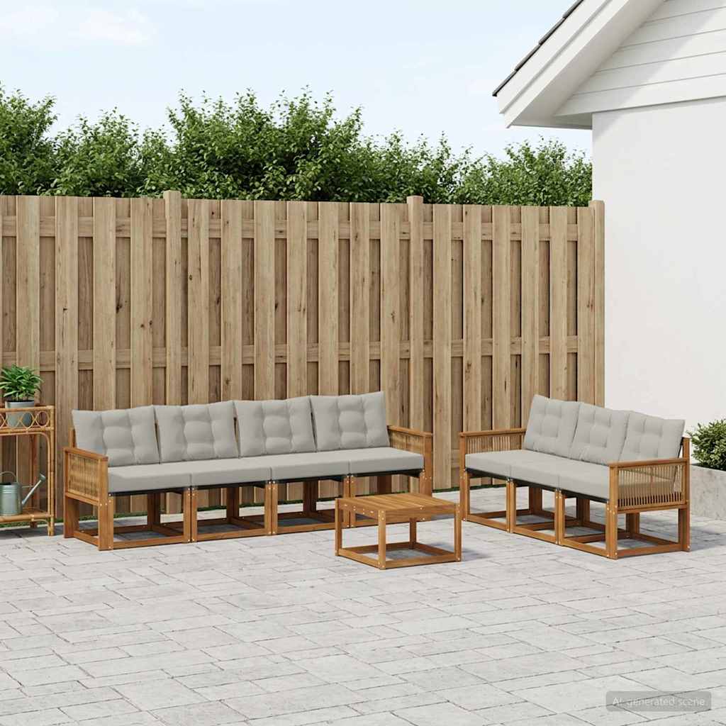 Buiten bankenset met kussen 8 pcs Naturel en lichtgrijs