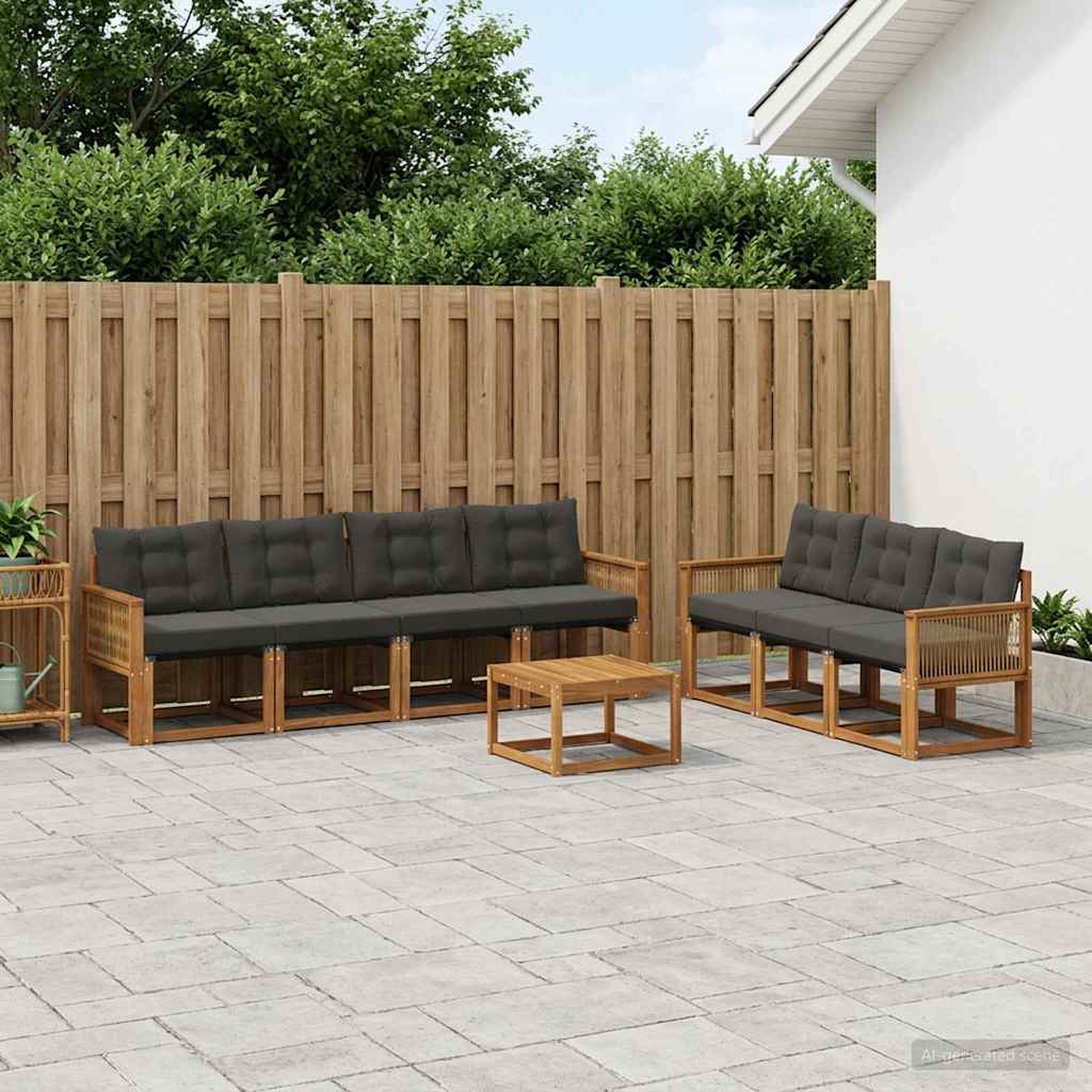 Buiten bankenset met kussen 8 pcs Naturel en Zwart – afbeelding 1