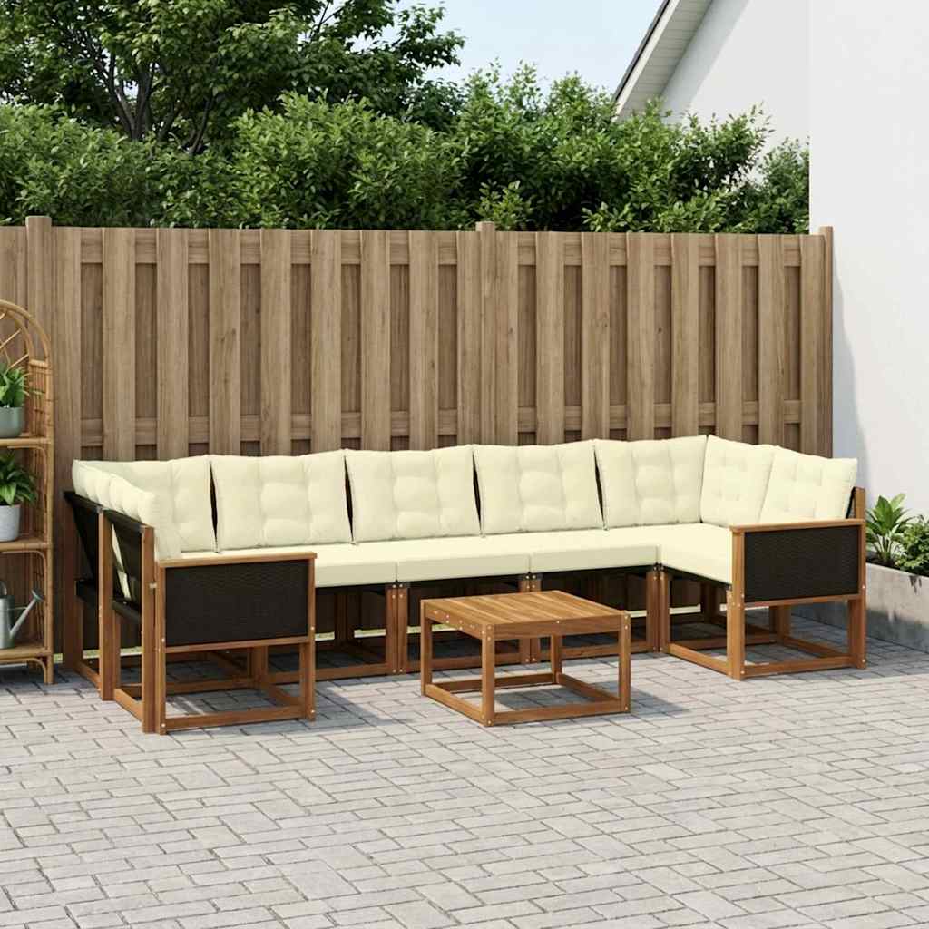 Buiten bankenset met kussen 8 pcs Natuurlijk en Crème – afbeelding 1
