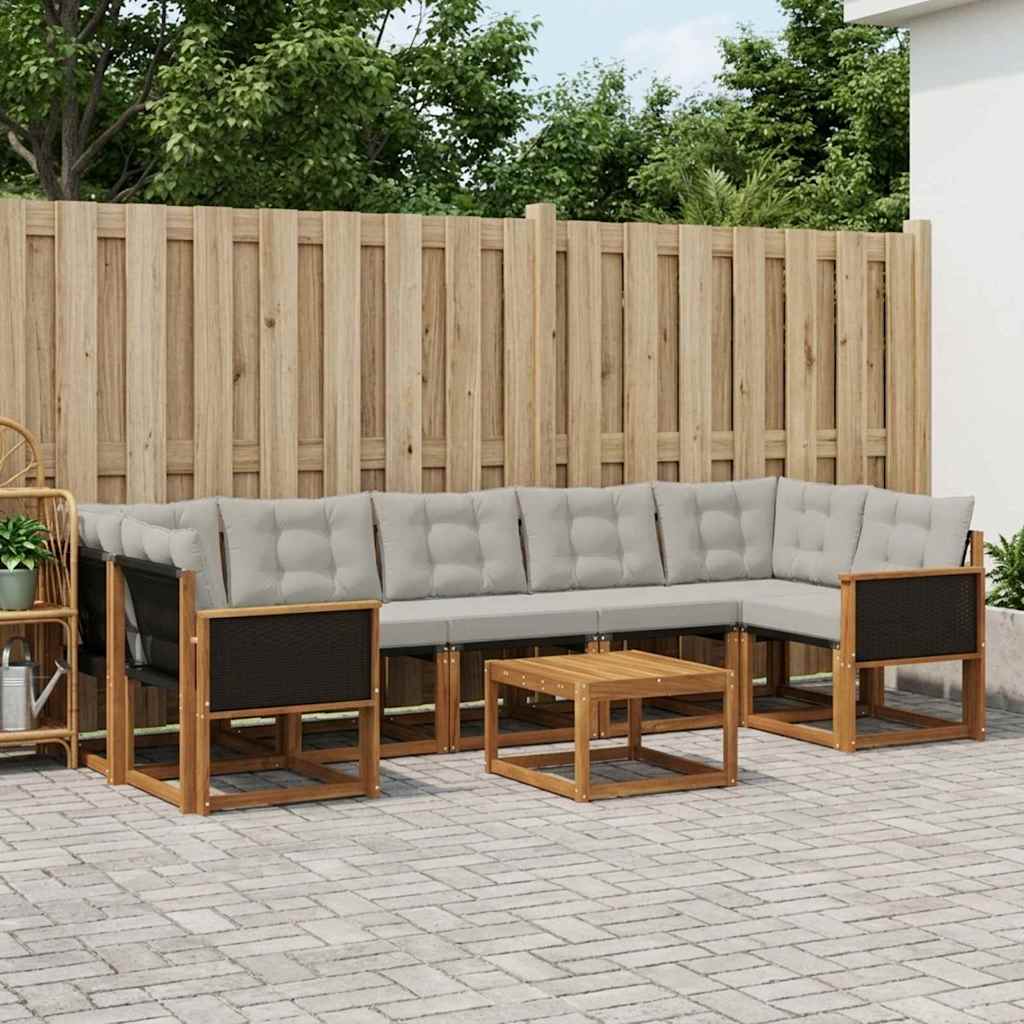 Buiten bankenset met kussen 8 pcs Naturel en lichtgrijs – afbeelding 1
