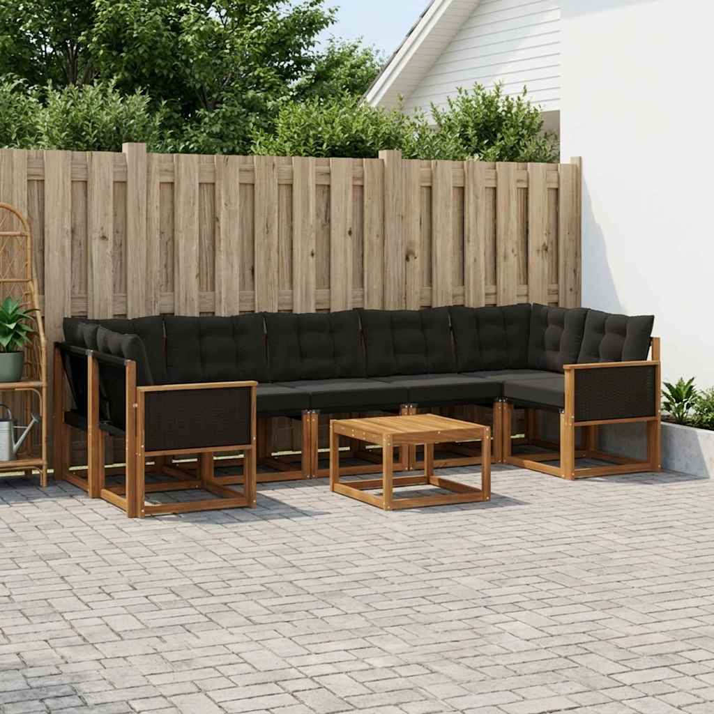 Buiten bankenset met kussen 8 pcs Naturel en Zwart