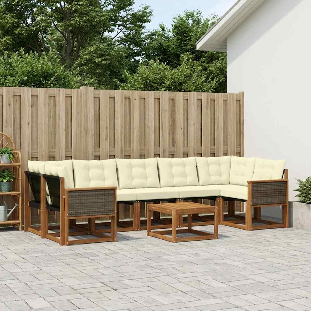 Buiten bankenset met kussen 8 pcs Natuurlijk en Crème
