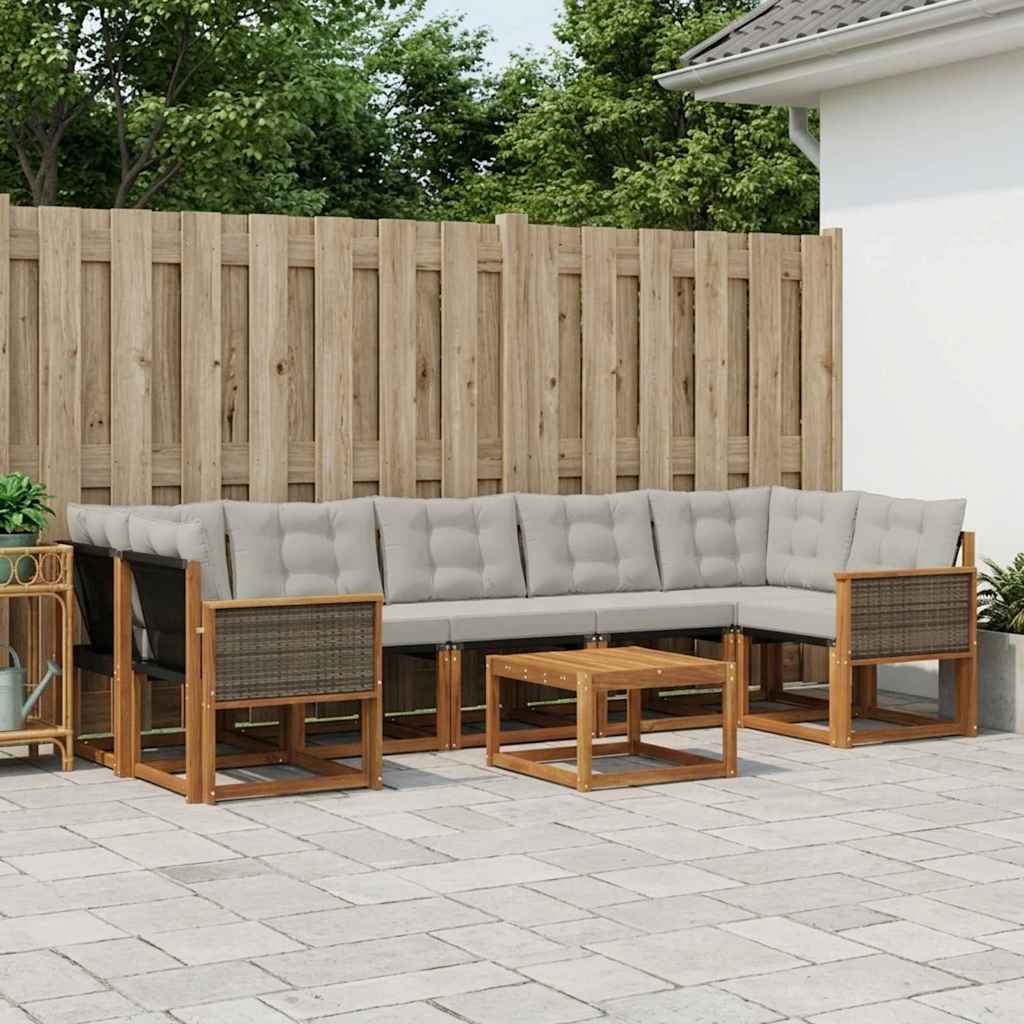 Buiten bankenset met kussen 8 pcs Naturel en lichtgrijs – afbeelding 1