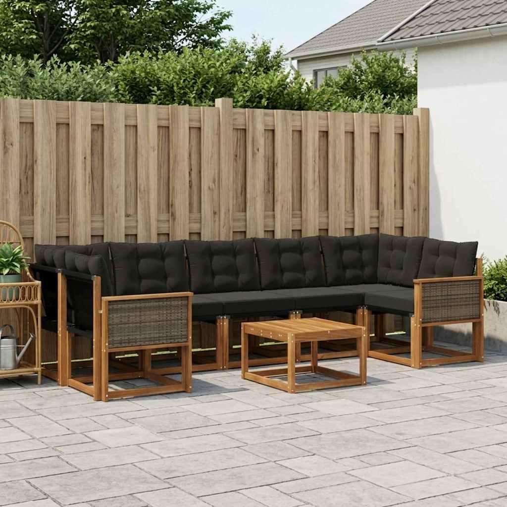 Buiten bankenset met kussen 8 pcs Naturel en Zwart – afbeelding 1