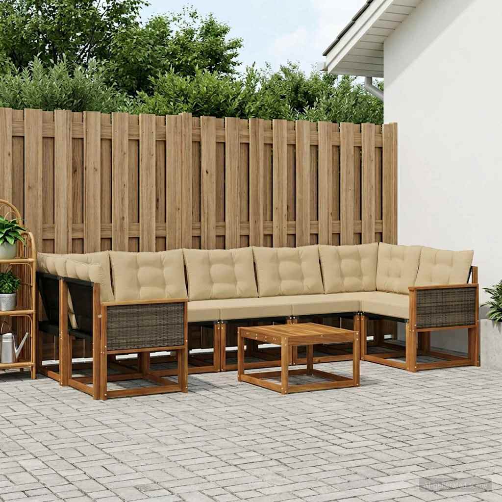 Buiten bankenset met kussen 8 pcs Natuurlijk en Beige – afbeelding 1