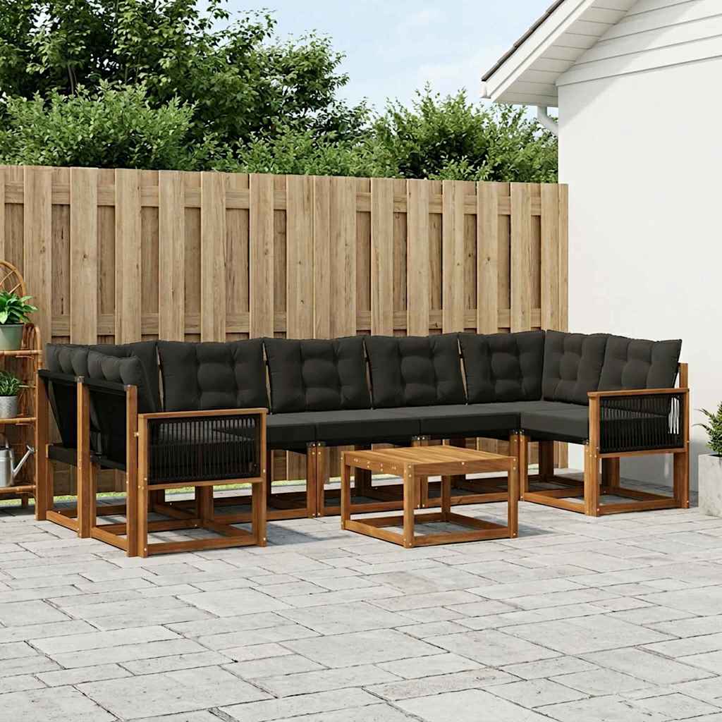 Buiten bankenset met kussen 8 pcs Naturel en Zwart