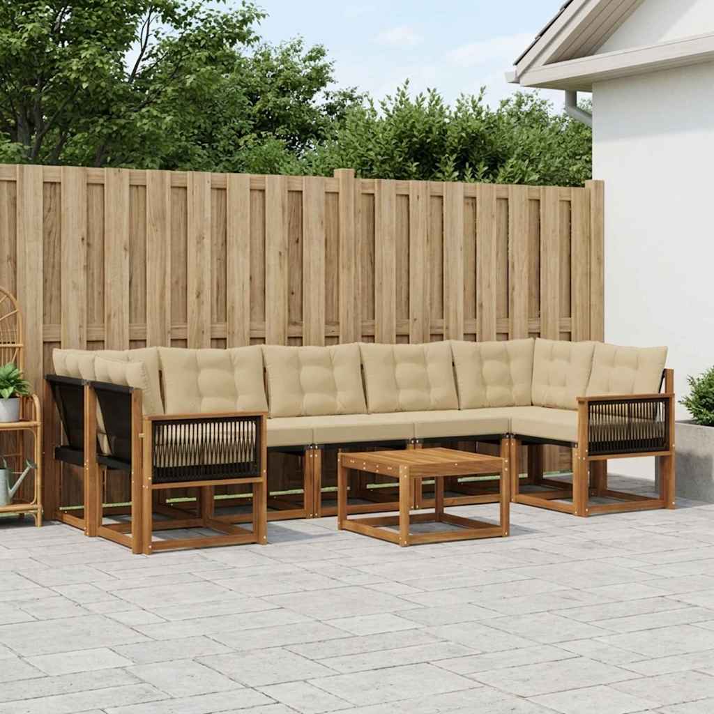Buiten bankenset met kussen 8 pcs Natuurlijk en Beige