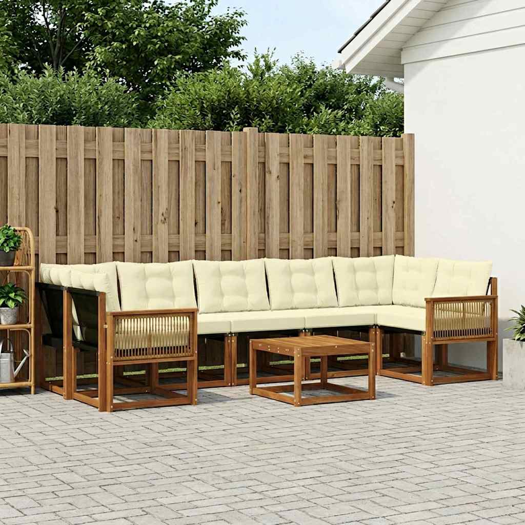 Buiten bankenset met kussen 8 pcs Natuurlijk en Crème – afbeelding 1