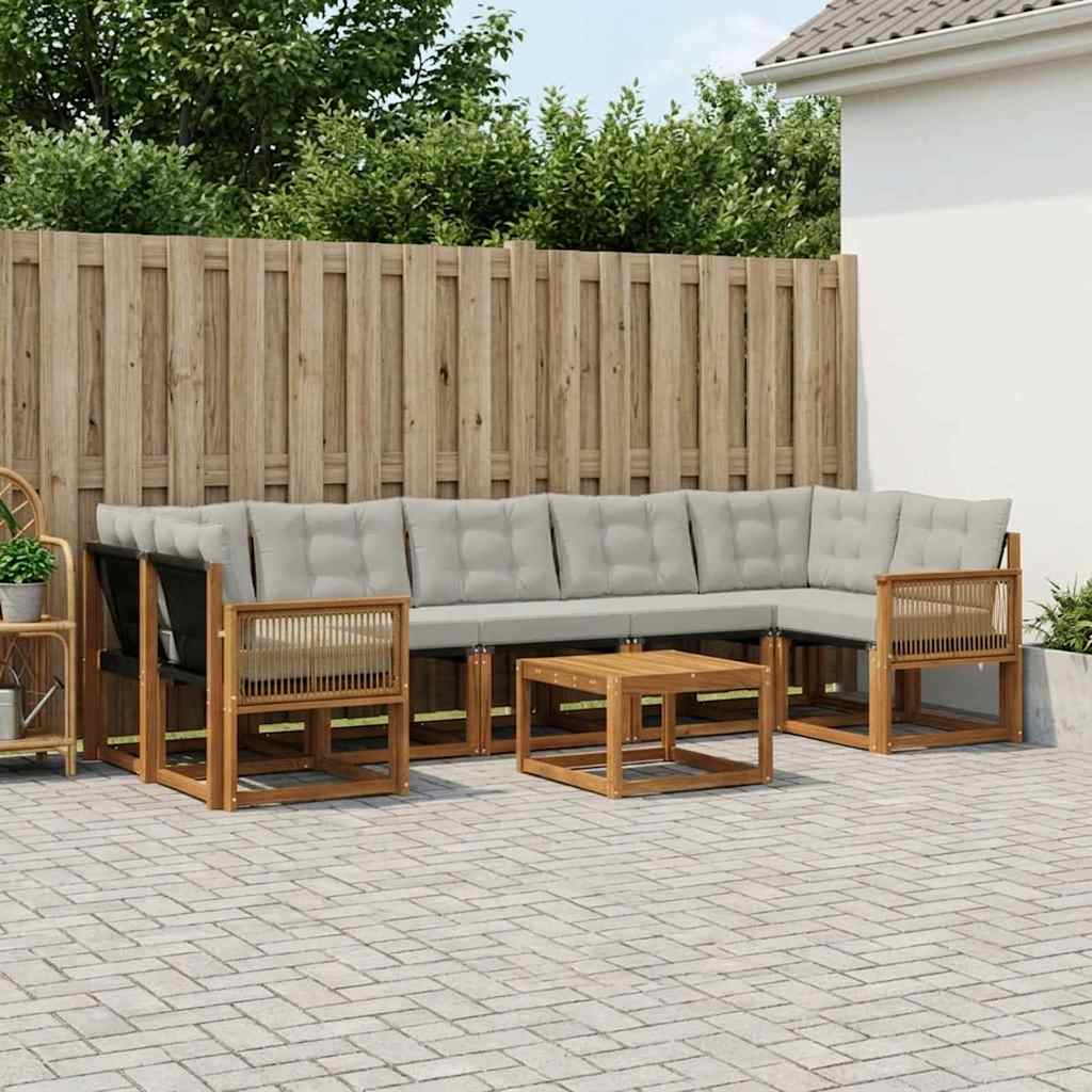 Buiten bankenset met kussen 8 pcs Naturel en lichtgrijs – afbeelding 1