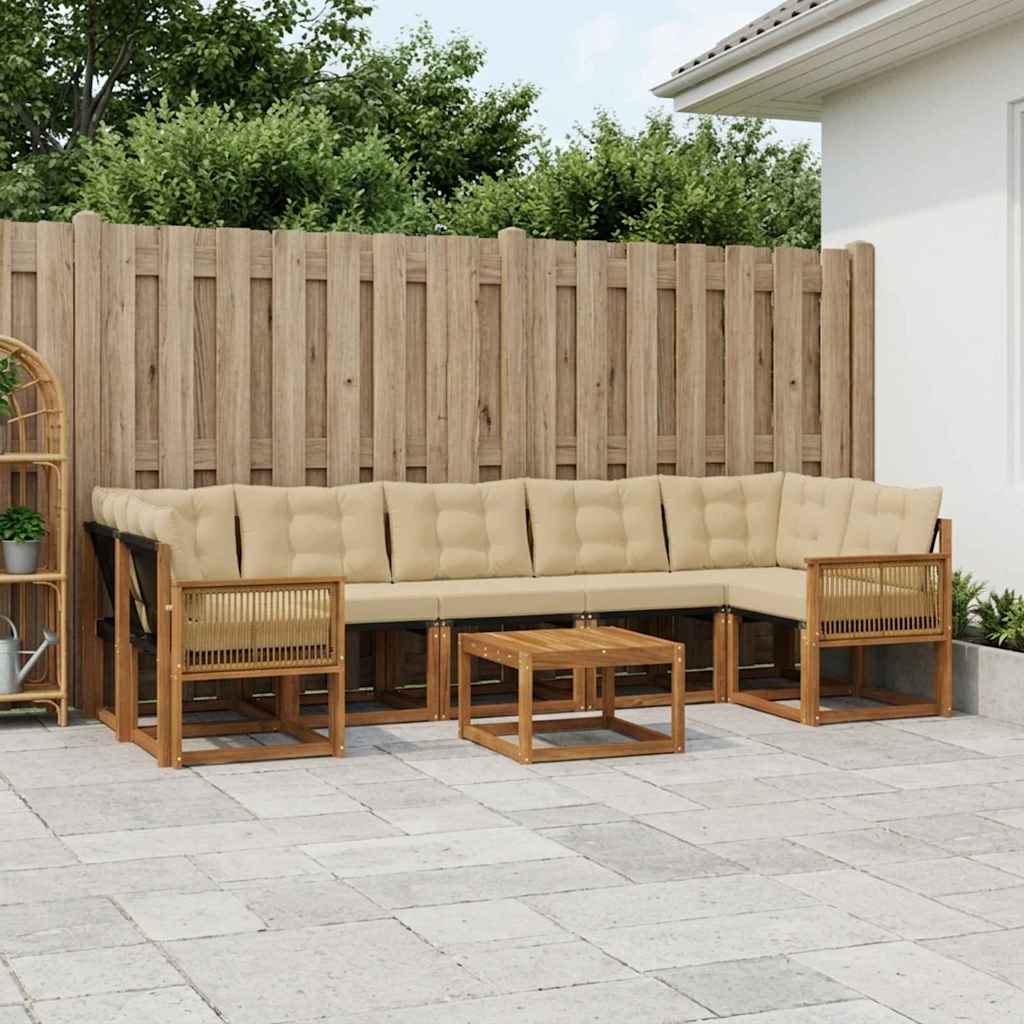 Buiten bankenset met kussen 8 pcs Natuurlijk en Beige