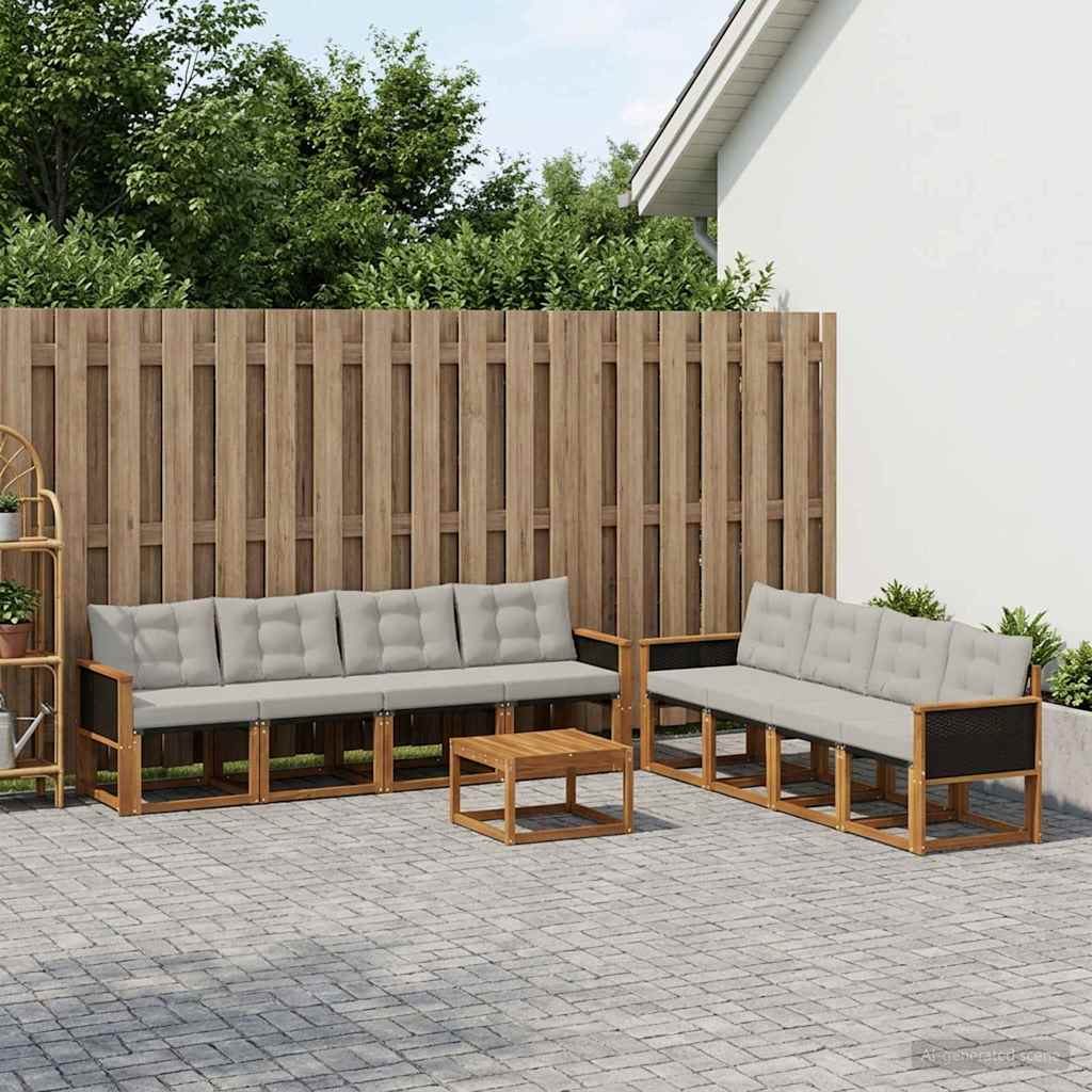 Buiten bankenset met kussen 9 pcs Naturel en lichtgrijs