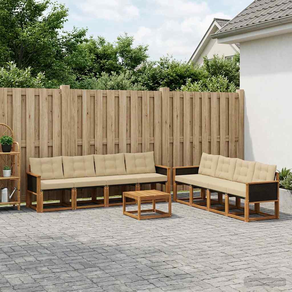 Buiten bankenset met kussen 9 pcs Natuurlijk en Beige