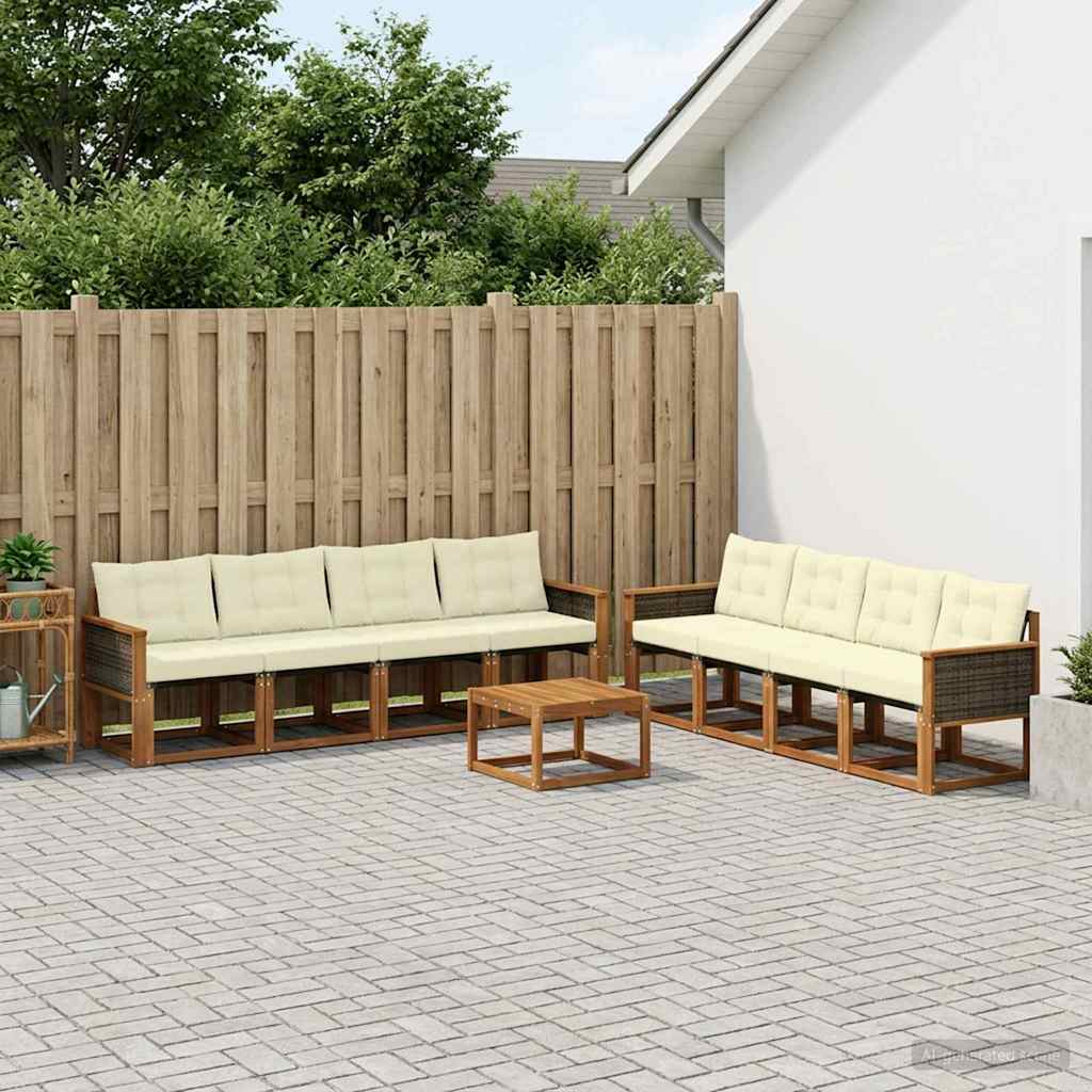 Buiten bankenset met kussen 9 pcs Natuurlijk en Crème