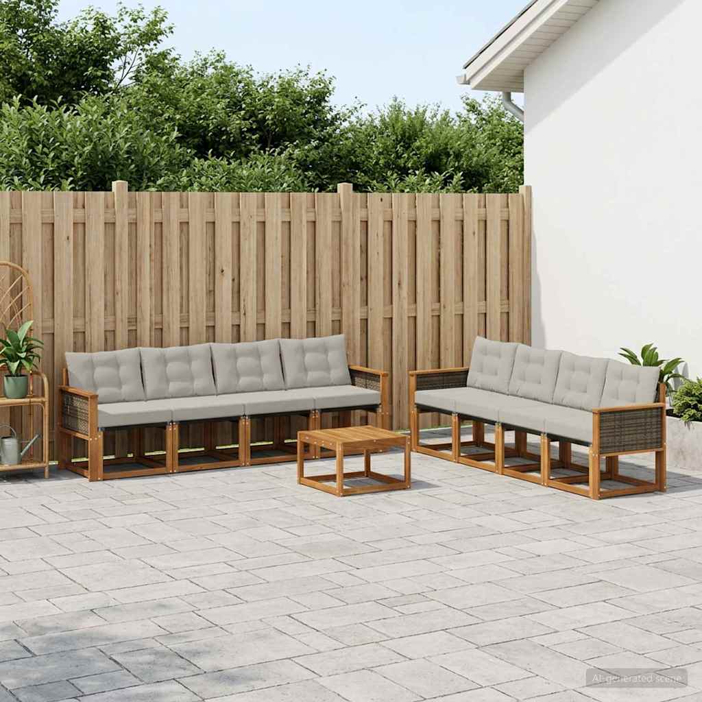 Buiten bankenset met kussen 9 pcs Naturel en lichtgrijs – afbeelding 1