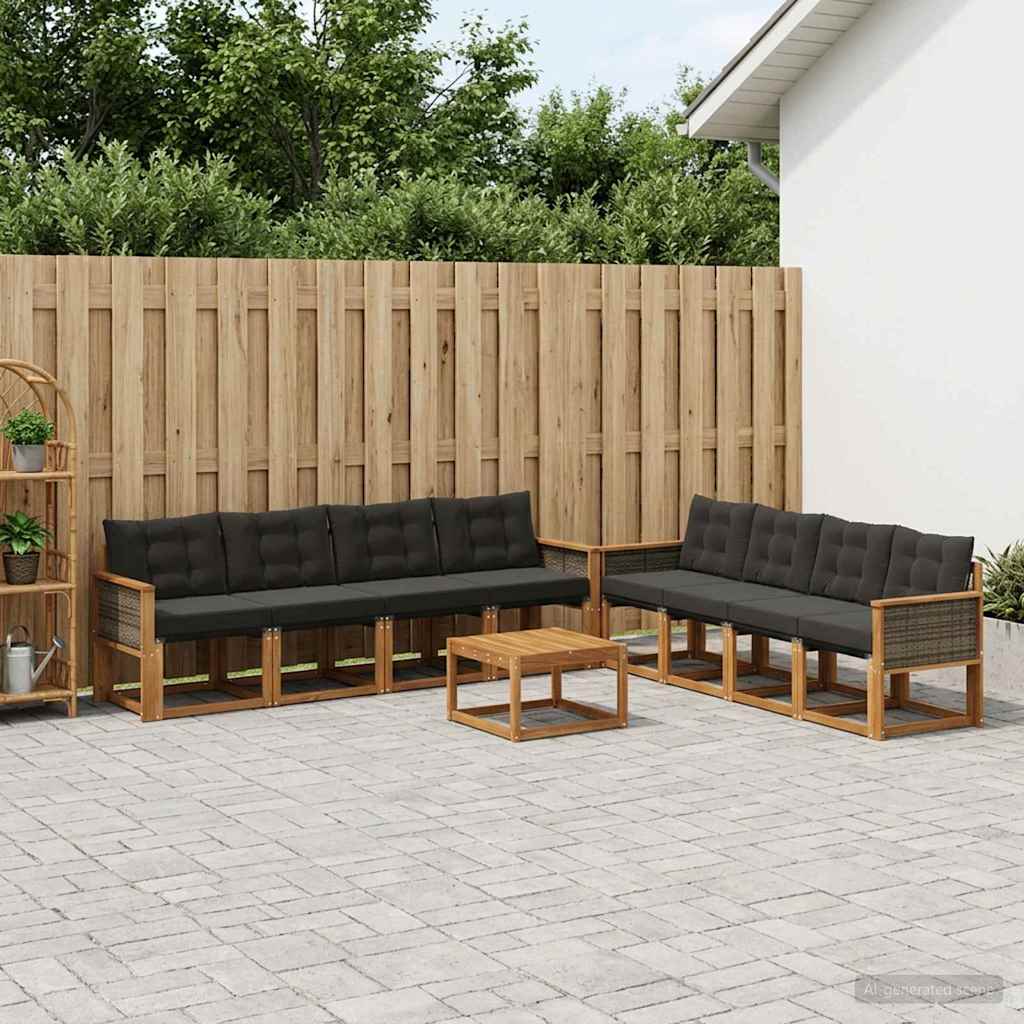 Buiten bankenset met kussen 9 pcs Naturel en Zwart