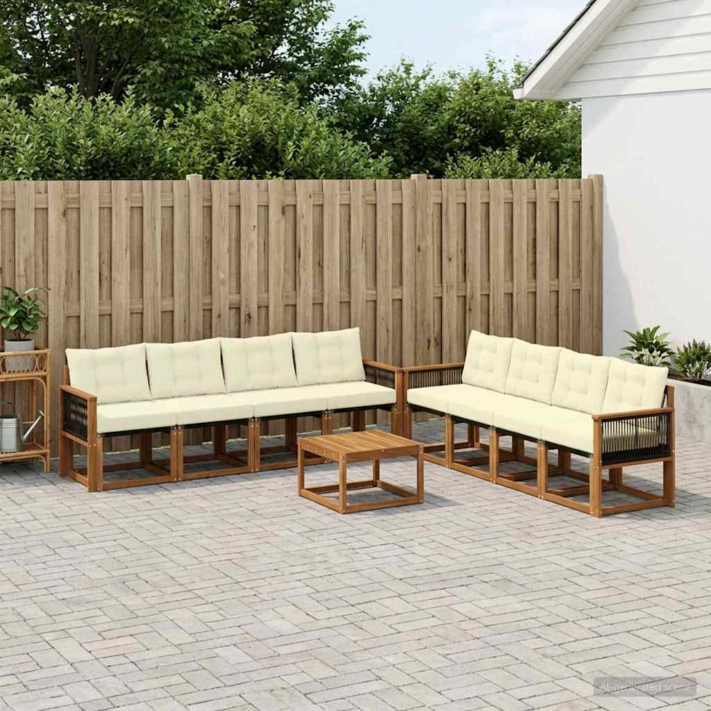Buiten bankenset met kussen 9 pcs Natuurlijk en Crème