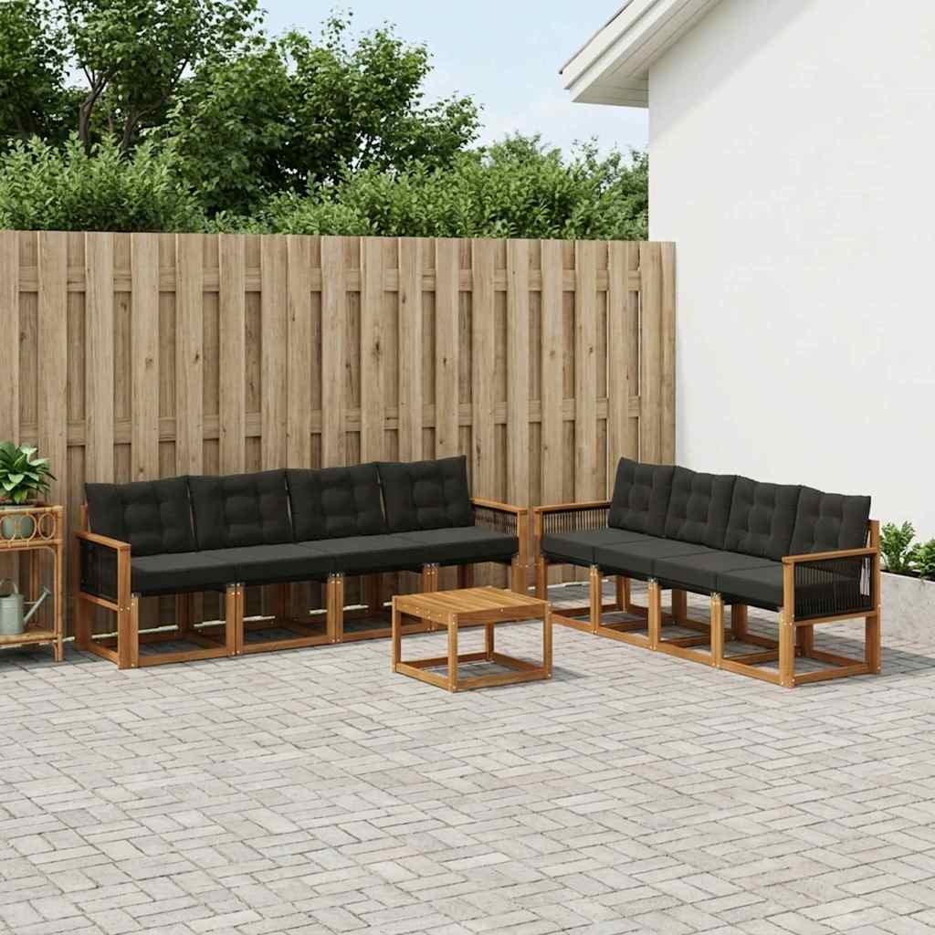 Buiten bankenset met kussen 9 pcs Naturel en Zwart