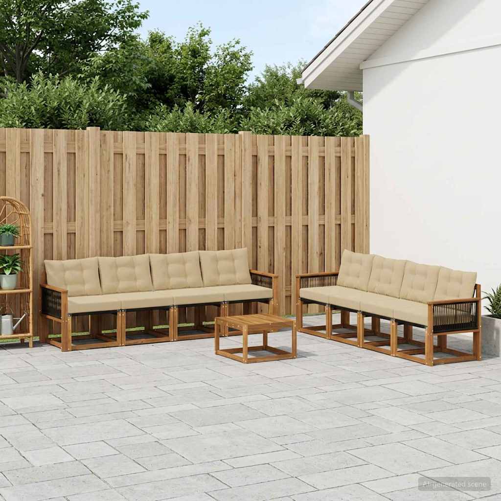 Buiten bankenset met kussen 9 pcs Natuurlijk en Beige