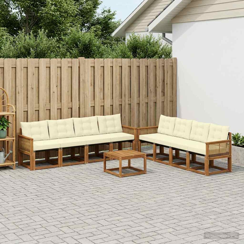 Buiten bankenset met kussen 9 pcs Natuurlijk en Crème – afbeelding 1