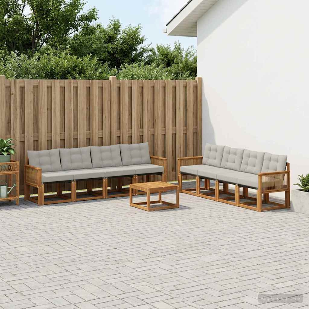 Buiten bankenset met kussen 9 pcs Naturel en lichtgrijs – afbeelding 1