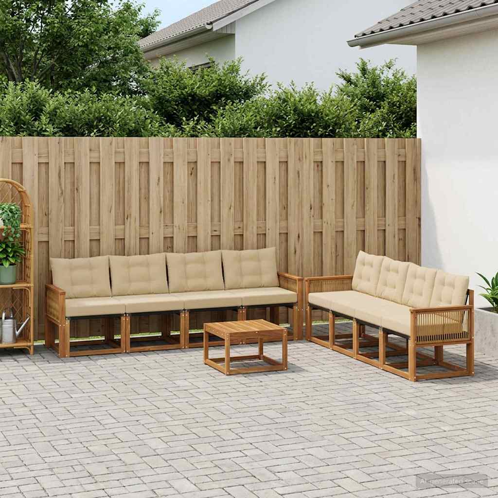 Buiten bankenset met kussen 9 pcs Natuurlijk en Beige – afbeelding 1