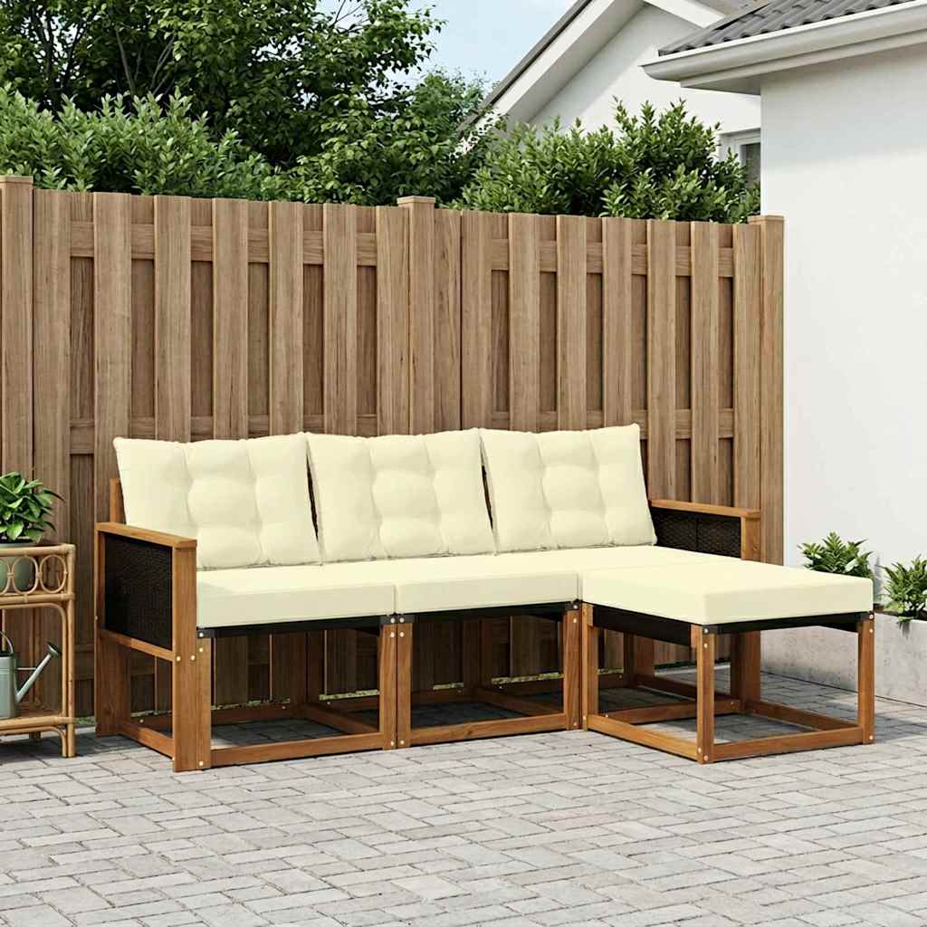 Buiten bankenset met kussen 4 pcs Natuurlijk en Crème