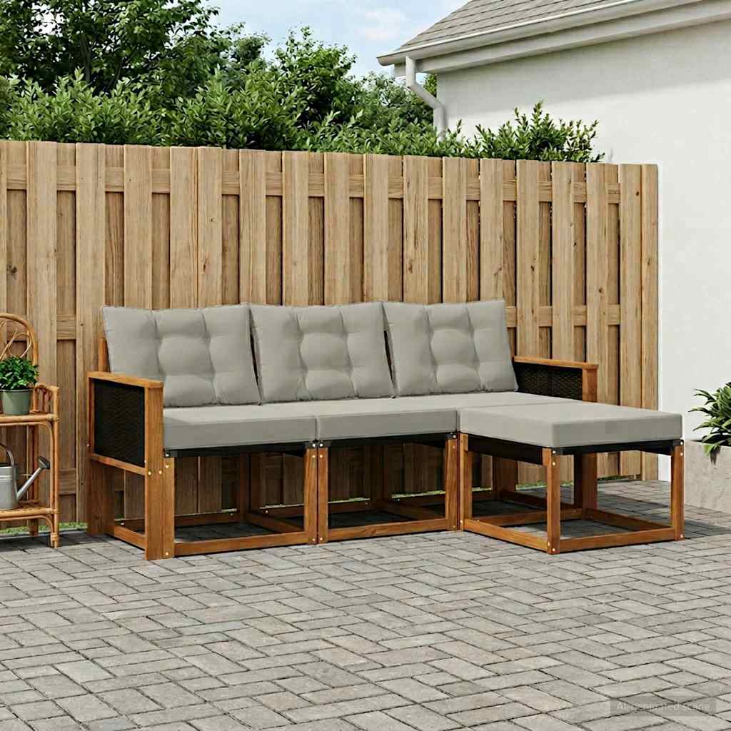 Buiten bankenset met kussen 4 pcs Naturel en lichtgrijs – afbeelding 1