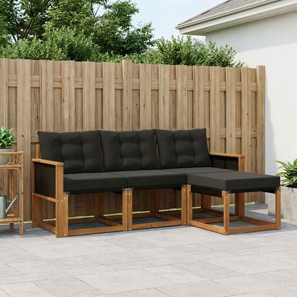 Buiten bankenset met kussen 4 pcs Naturel en Zwart – afbeelding 1