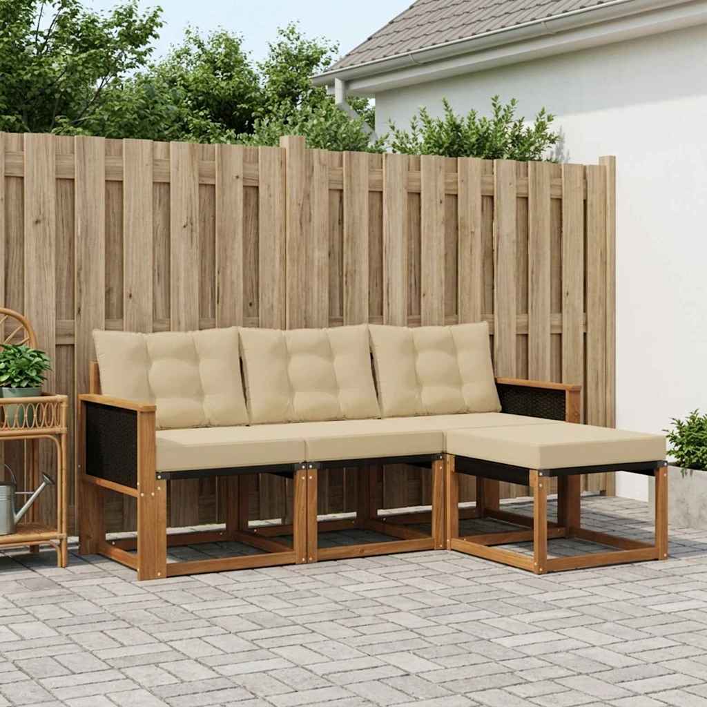 Buiten bankenset met kussen 4 pcs Natuurlijk en Beige