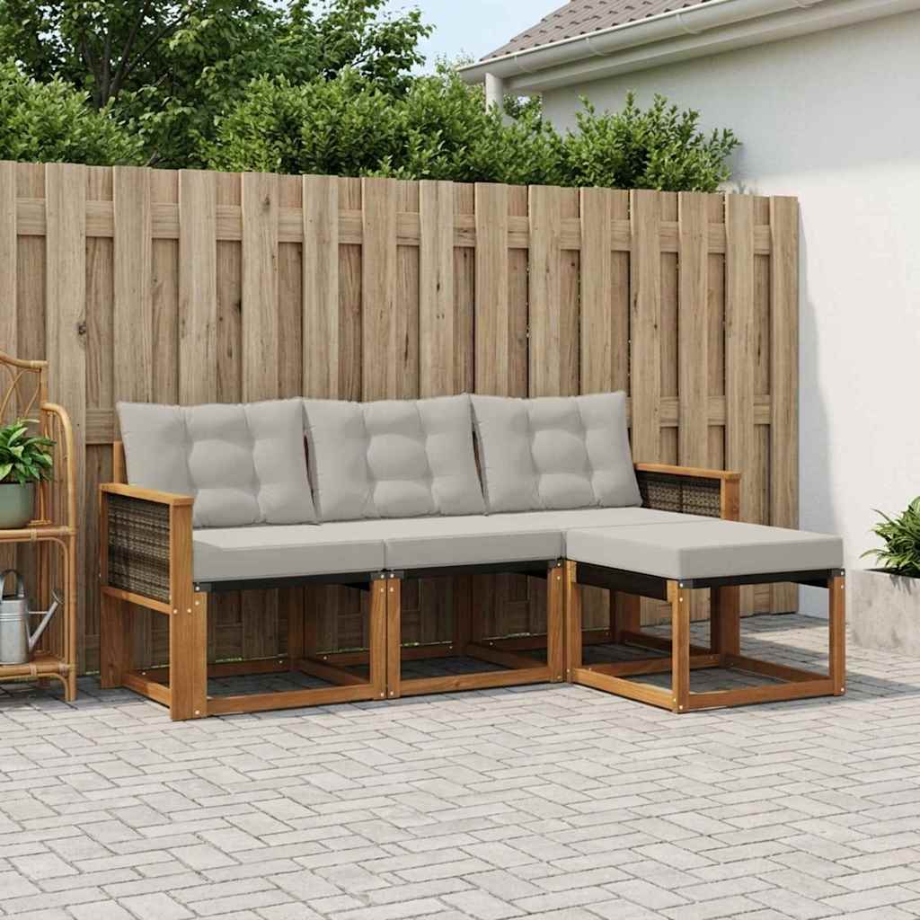 Buiten bankenset met kussen 4 pcs Naturel en lichtgrijs – afbeelding 1