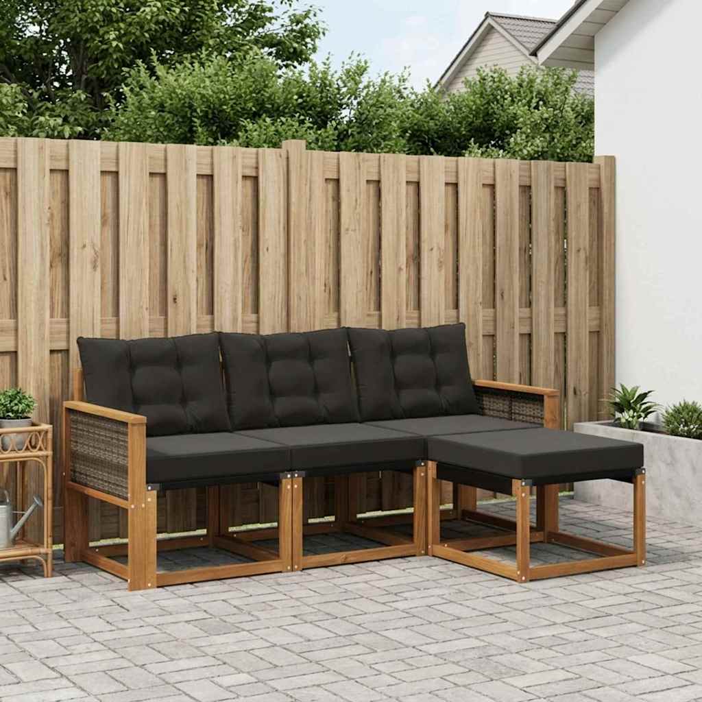 Buiten bankenset met kussen 4 pcs Naturel en Zwart